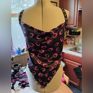 Black Top with Pink And Purple Heart Pattern